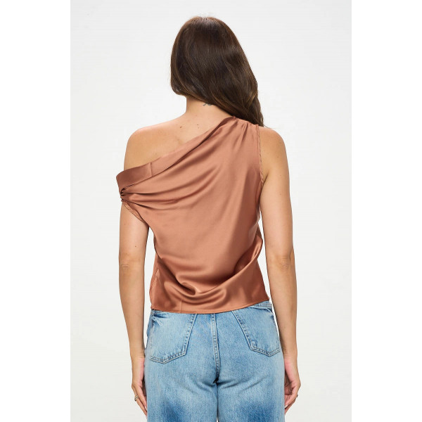 Gleam Shoulder Long Sleeve Satin Top