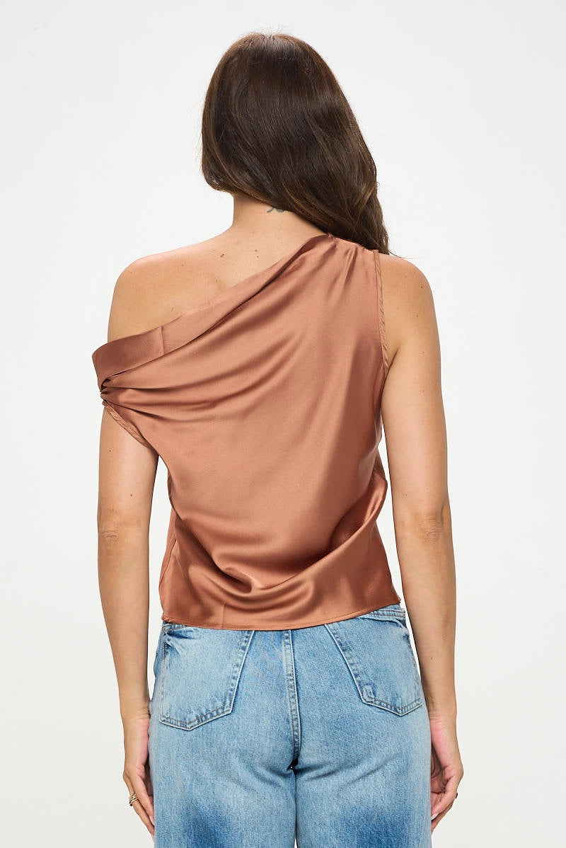 Gleam Shoulder Long Sleeve Satin Top