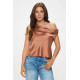 Gleam Shoulder Long Sleeve Satin Top